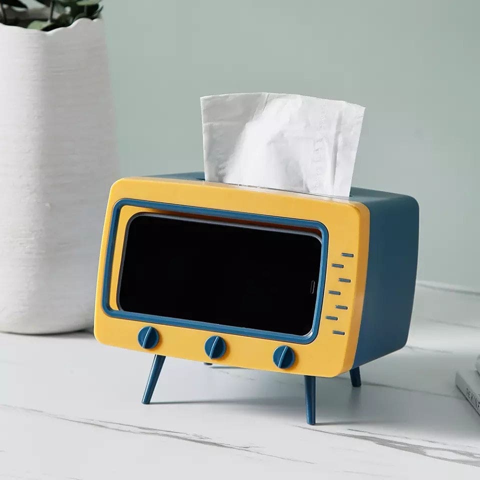 Creative 2 In 1 TV Shape Tissue Box, Desktop Paper Holder, Dispenser Storage Napkin Case, Mobile Phone Holder Organizer Creative 2 In 1 TV Shape Tissue Box, Desktop Paper Holder, Dispenser Storage Napkin Case, Mobile Phone Holder Organizer
